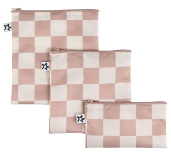 Tiny Twinkle Reusable Snack Bags for Kids ? 3 Pack Snack Pouches & Sandwich Bag for Toddlers ? Machine Washable, Mess-Proof for Lunch & Travel (Beige Checkers)