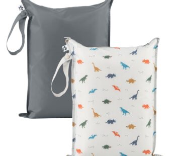 Tiny Twinkle Mess Proof Wet Bags | 2-Pack Reusable Waterproof Wet Bags for Swimsuits | Baby Clothes | Travel & Diaper Bag (Dinosaur)