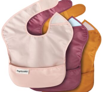 Tiny Twinkle Mess-Proof Baby Bibs for Eating | Waterproof, Wipeable Toddler Bibs with Catch-All Pocket | Feeding Bibs for Girls & Boys(3 Pack,Blush, Burgundy)