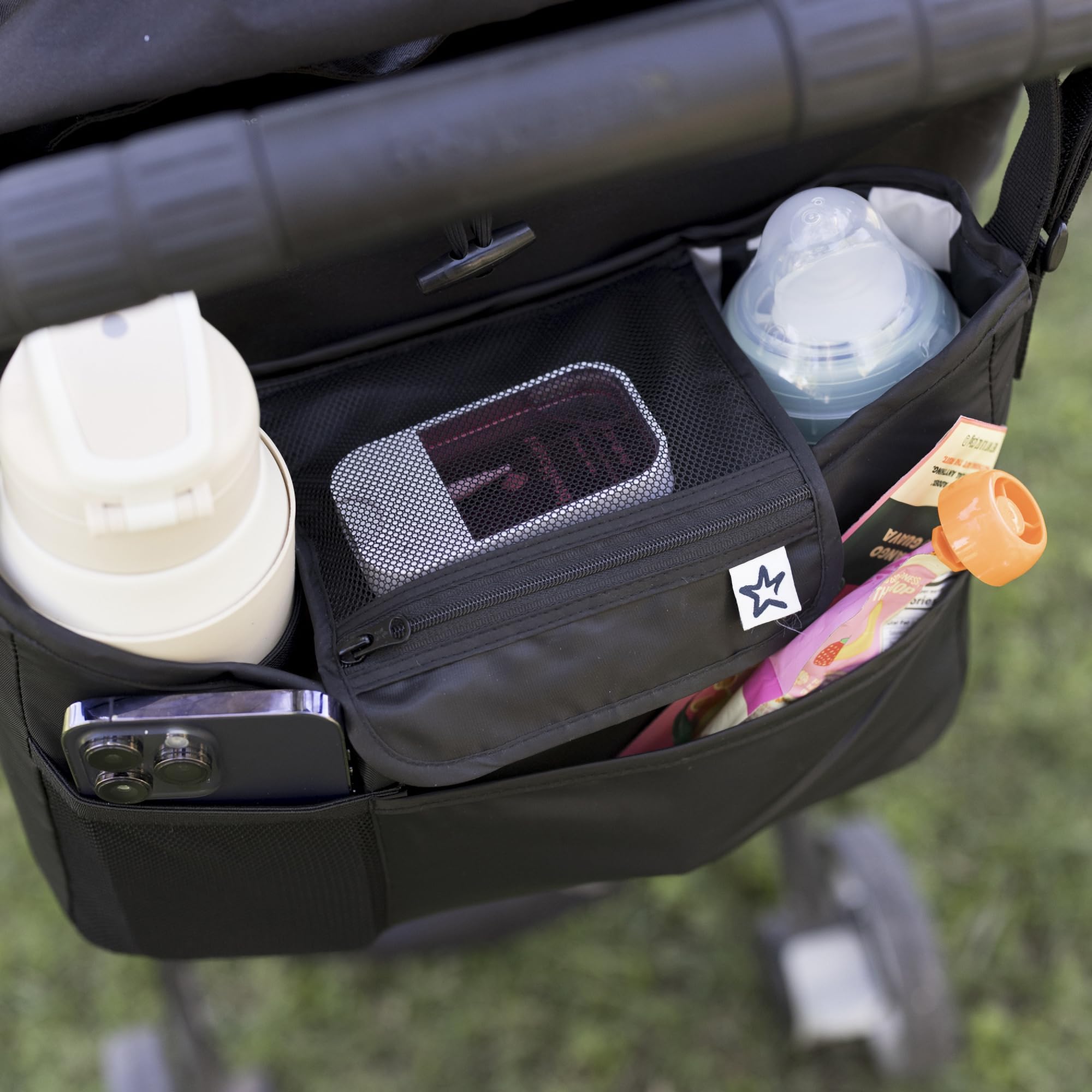 Tiny Twinkle Universal Stroller Organizer with Adjustable Strap - Waterproof Stroller Caddy Fits Baby Jogger, Nuna, Graco, Donna and Bugaboo Strollers_Black_ - Image 7
