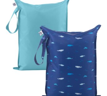 Tiny Twinkle Mess Proof Wet Bags | 2-Pack Reusable Waterproof Wet Bags for Swimsuits | Baby Clothes | Travel & Diaper Bag (Ocean)