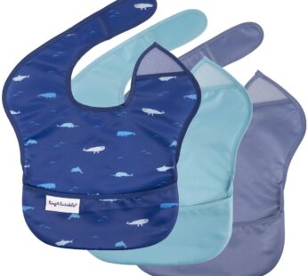 Tiny Twinkle Mess-Proof Baby Bibs for Eating | Waterproof, Wipeable Toddler Bibs with Catch-All Pocket | Feeding Bibs for Girls & Boys(3 Pack,Ocean Life Set)