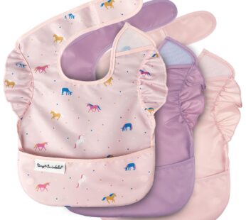 Tiny Twinkle Mess-Proof Baby Bibs for Eating | Waterproof, Wipeable Toddler Bibs with Catch-All Pocket | Feeding Bibs for Girls & Boys(3 Pack,Unicorn Set)