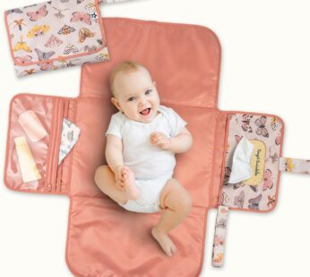 Tiny Twinkle Portable Diaper Changing Pad | Waterproof, Wipeable & Compact Baby Changing Pad for Travel | Smart Wipes Pocket & Organized Storage| Newborn Shower Gift (Flutter)