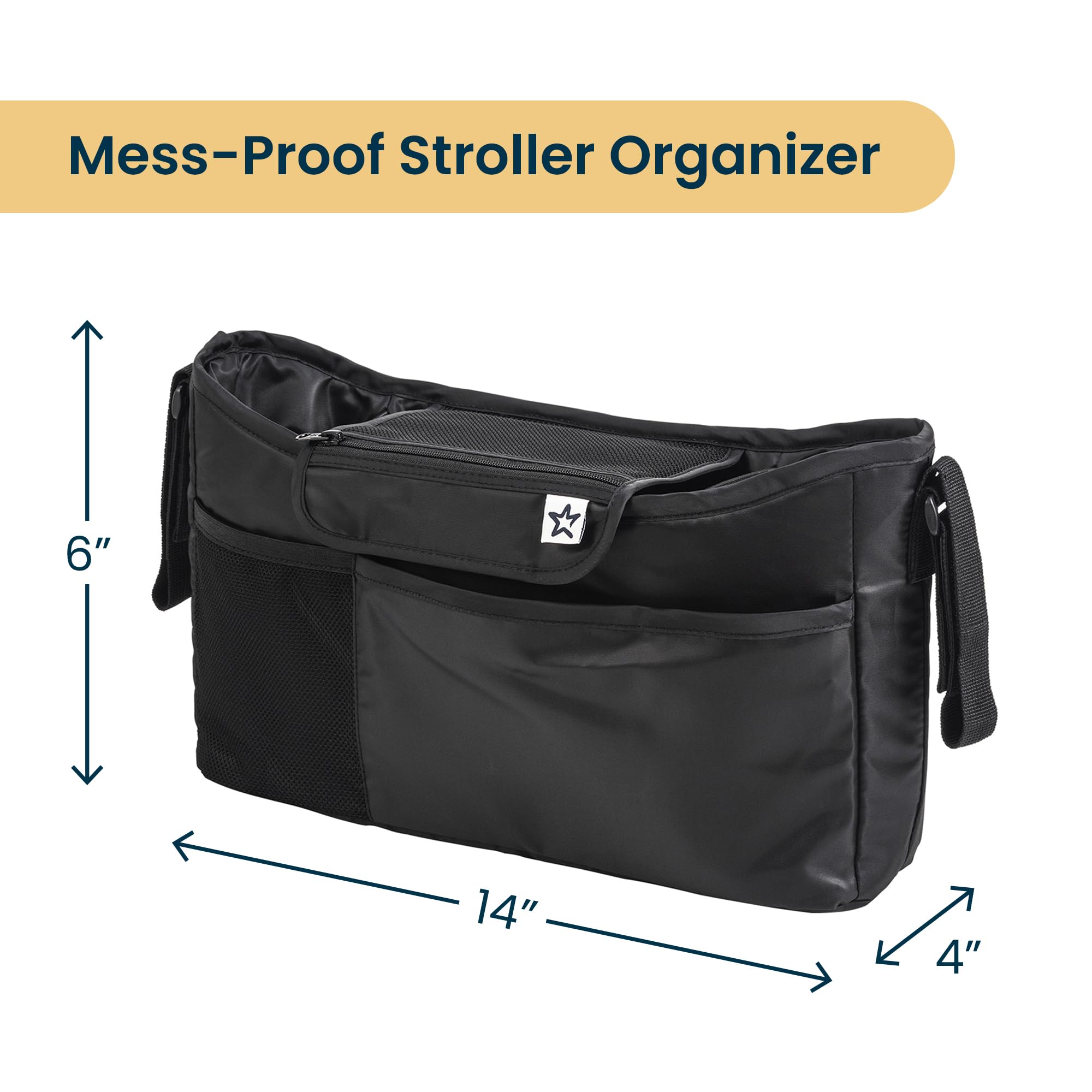 Tiny Twinkle Universal Stroller Organizer with Adjustable Strap - Waterproof Stroller Caddy Fits Baby Jogger, Nuna, Graco, Donna and Bugaboo Strollers_Black_ - Image 3