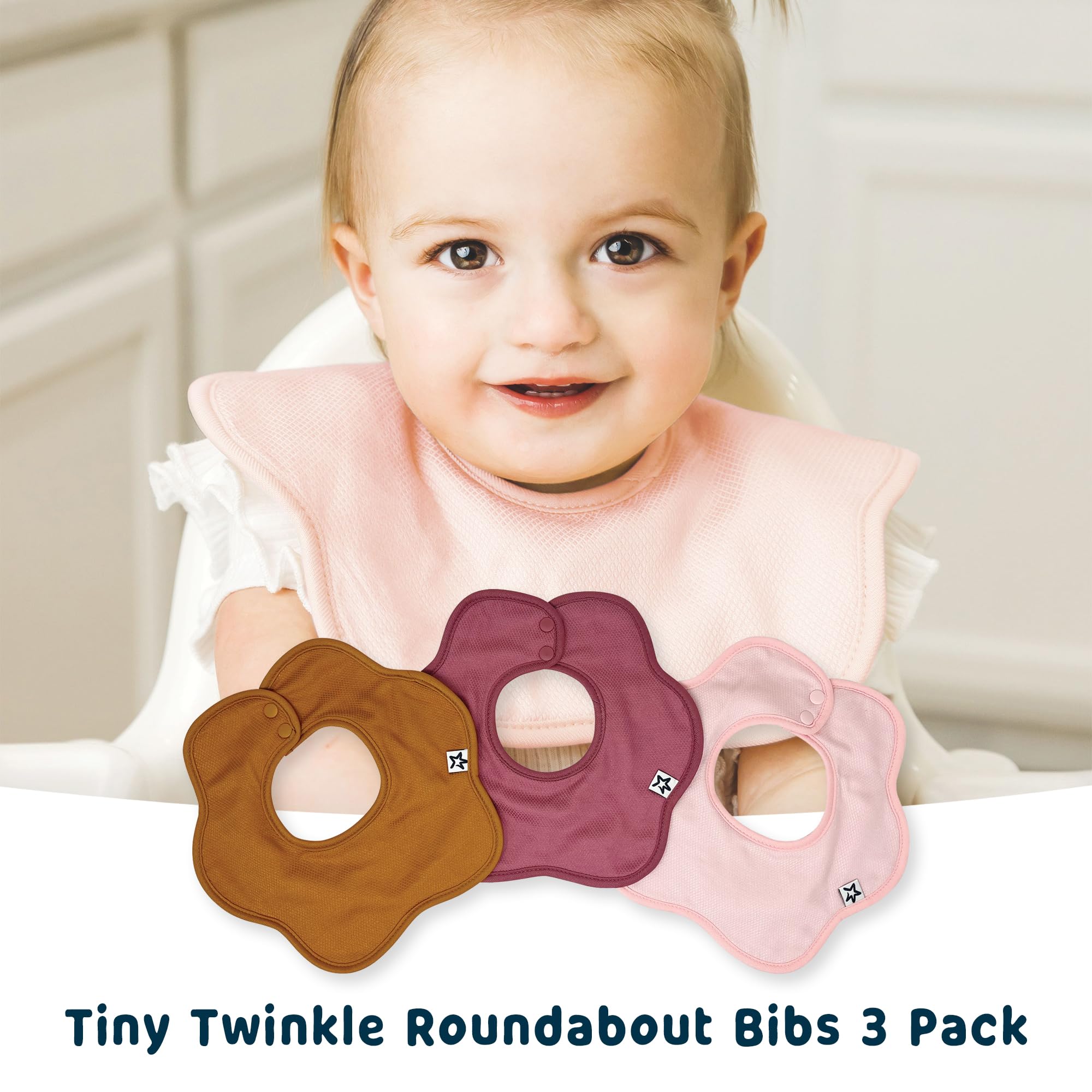 Tiny Twinkle Roundabout Drool Bibs 3 Pack - 360 Rotating Water Resistant and Absorbent Teething Baby Bibs (Cinnamon Set 3-Pack) - Image 7