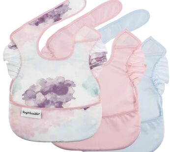 Tiny Twinkle Mess-Proof Baby Bibs for Eating | Waterproof, Wipeable Toddler Bibs with Catch-All Pocket | Feeding Bibs for Girls & Boys(3 Pack,Cotton Candy)