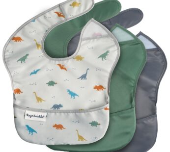 Tiny Twinkle Mess-Proof Baby Bibs for Eating | Waterproof, Wipeable Toddler Bibs with Catch-All Pocket | Feeding Bibs for Girls & Boys(3 Pack,Dinosaur Set)