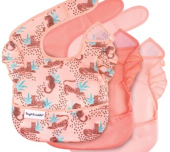 Tiny Twinkle Mess Proof Baby Bibs for Eating ? Waterproof, Wipeable Toddler Bibs with Pocket ? Baby Food Bibs for Girls & Boys(3 Pack,Leopard Set)