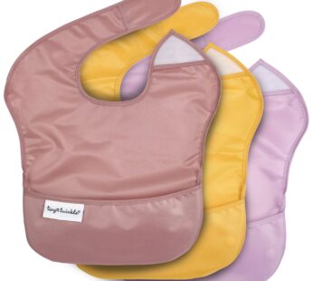 Tiny Twinkle Mess-Proof Baby Bibs for Eating | Waterproof, Wipeable Toddler Bibs with Catch-All Pocket | Feeding Bibs for Girls & Boys(3 Pack,Sage,Taupe, Dandelion)