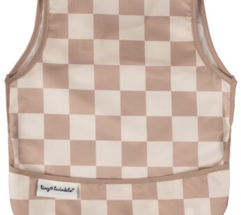Tiny Twinkle Mess Proof Baby Bib for Boys | Waterproof Toddler Bib for Eating | Baby Apron for Feeding, Machine Washable | Perfect Shower Gift (Brown Checkers, 6?24M)