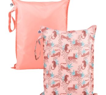 Tiny Twinkle Mess Proof Wet Bags | 2-Pack Reusable Waterproof Wet Bags for Swimsuits | Baby Clothes | Travel & Diaper Bag (Leopard)