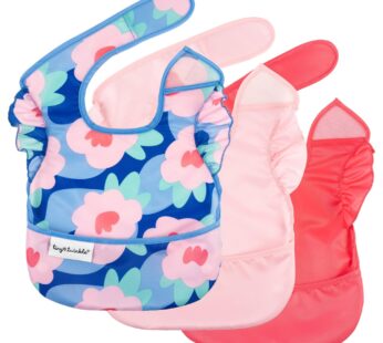 Tiny Twinkle Mess-Proof Baby Bibs for Eating | Waterproof, Wipeable Toddler Bibs with Catch-All Pocket | Feeding Bibs for Girls & Boys(3 Pack,Girl Hearts)
