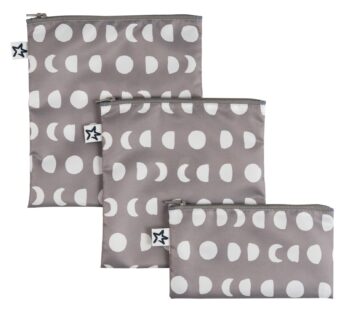 Tiny Twinkle Reusable Snack Bags for Kids ? 3 Pack Snack Pouches & Sandwich Bag for Toddlers ? Machine Washable, Mess-Proof for Lunch & Travel (Luna)