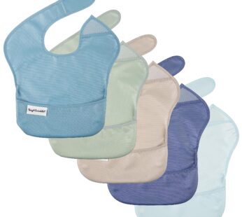 Tiny Twinkle Mess-Proof Baby Bibs for Eating | Waterproof, Wipeable Toddler Bibs with Catch-All Pocket | Feeding Bibs for Girls & Boys(5 Pack, Boy Spring)