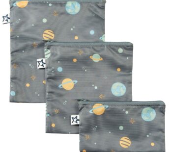Tiny Twinkle Reusable Snack Bags for Kids ? 3 Pack Snack Pouches & Sandwich Bag for Toddlers ? Machine Washable, Mess-Proof for Lunch & Travel (Space)
