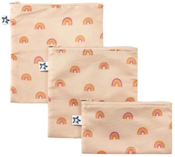 Tiny Twinkle Reusable Snack Bags for Kids ? 3 Pack Snack Pouches & Sandwich Bag for Toddlers ? Machine Washable, Mess-Proof for Lunch & Travel (Boho Rainbow)